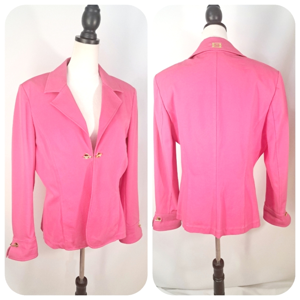 St. John Sport Marie Gray Pink Women Vintage 2005 Blazer Gold Hardware Large